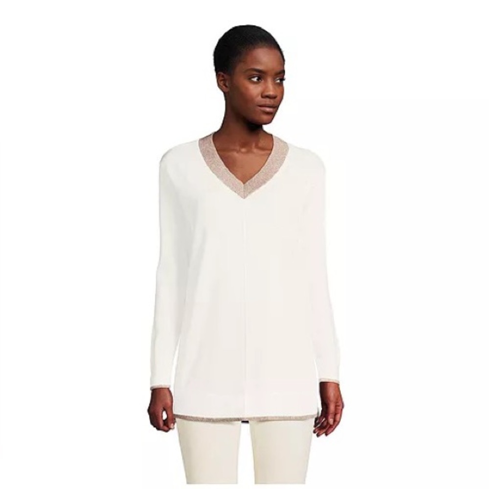 Land’s End Women's Fine Gauge Cotton V-Neck Pullover Tunic Sweater Size 2X